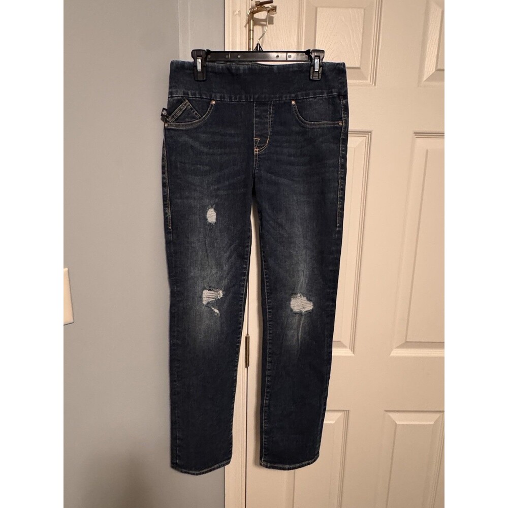 Rock & Republic Women's Straight Jeans Dark Wash Blue Denim Distressed, Size 10